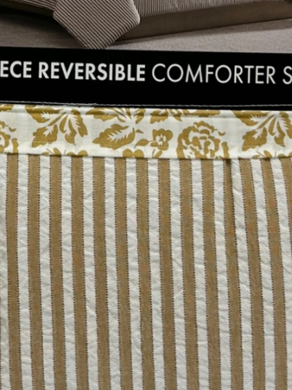 Tahari Brown and White Striped Reversible To Floral Queen Comforter Set 90”x90”